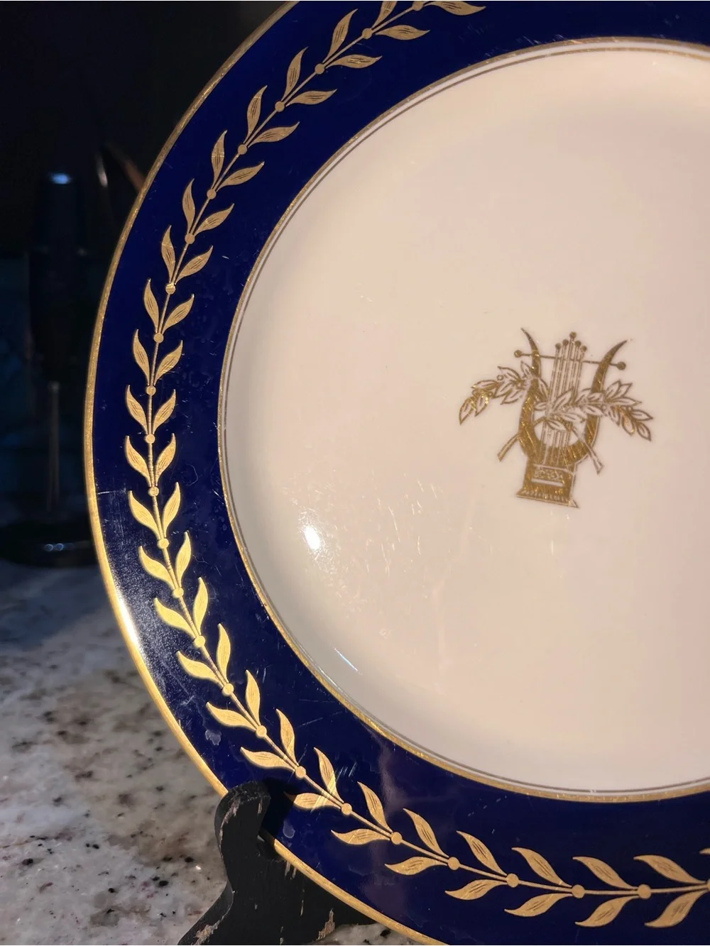 Cobalt Blue and Gold Laurel Dinner Plate, no chips or cracks